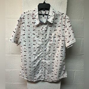 Carbon Red and Navy Accented White Shirt. Large